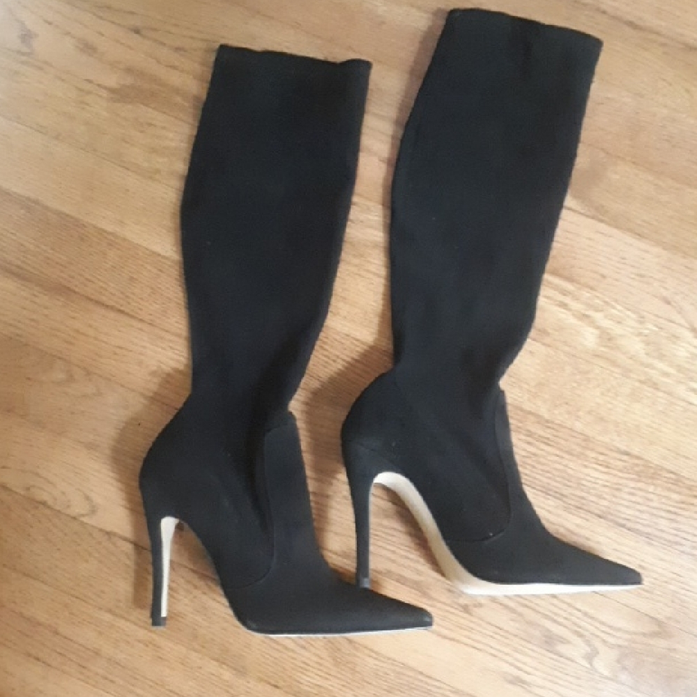 Zara Black Suede Heeled Stiletto Fitted Boots